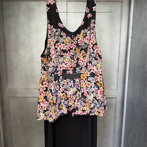 Knee Length  Flower and Black  Dress